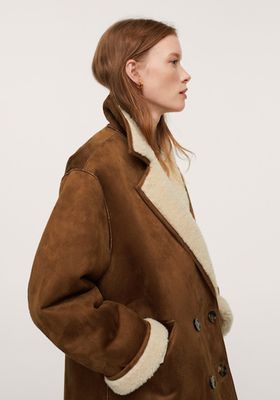 Faux Shearling-Lined Lapel Coat from Mango