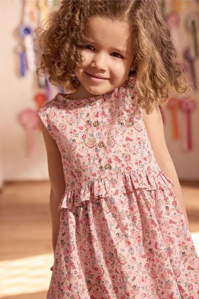 Fairy Print 100% Cotton Peplum Dress