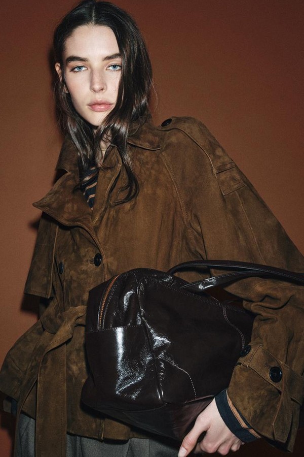 Short Suede Leather Trench Coat