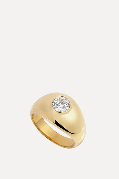 Larger Gold Bombe Ring With A Brilliant Diamond