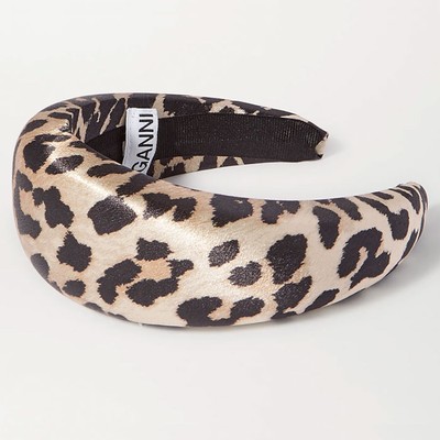 Leopard-Print Satin Headband from Ganni