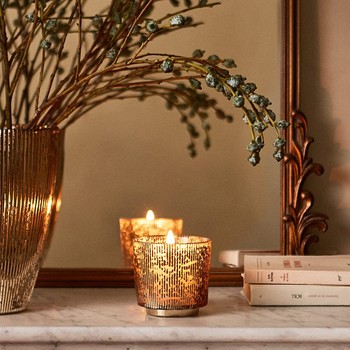 Gold Leaf And Lined Tealight Holder