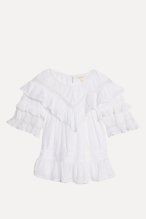 Square Neck Lace Detail Puff Sleeve Blouse from Per Una