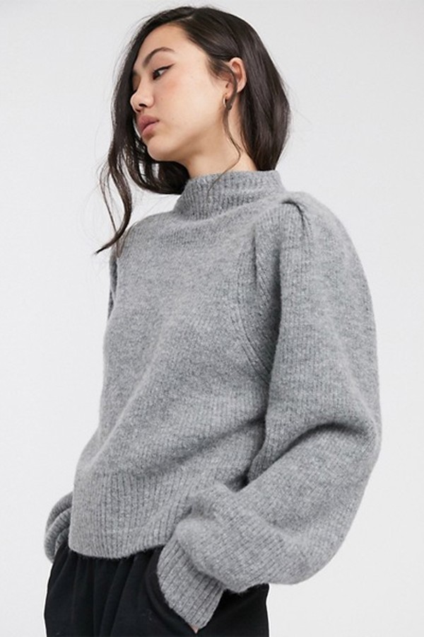 Sadie Puff Sleeve Jumper In Grey from Weekday