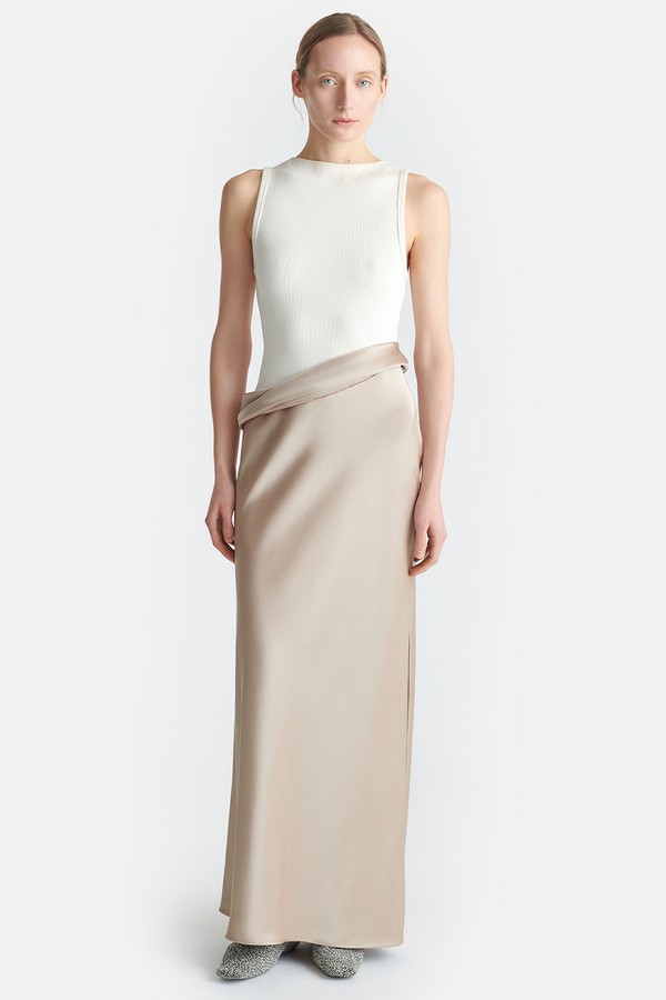 Cobee Ribbed Jersey and Slip Satin Dress