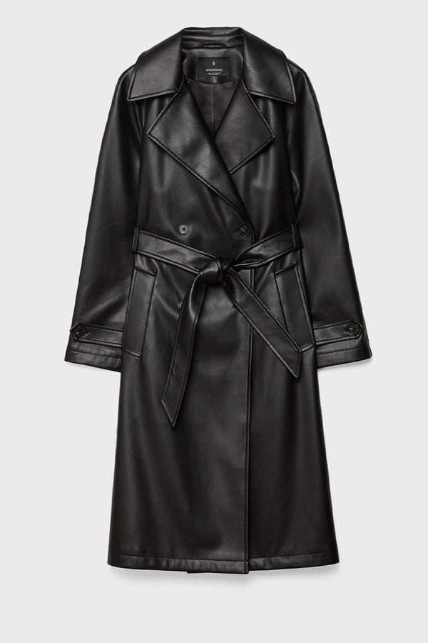 Long Faux Leather Trench Coat from Stradivarius
