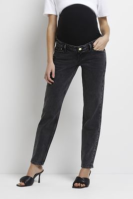 Black Mid Rise Maternity Mom Jeans from River Island