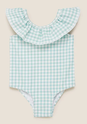 Gingham Frilled Swimsuit (0-3 Yrs) from Marks & Spencer