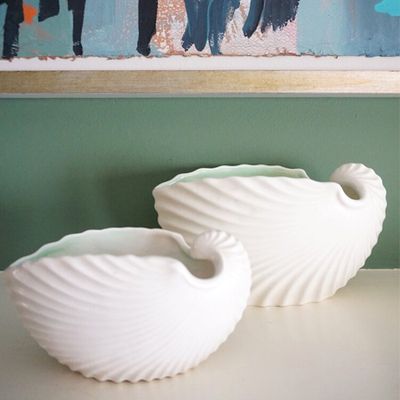 Pair Of Vintage Shell Planter Vases from Rococo London