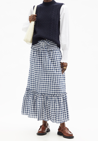 Gina Shirred Gingham Cotton Poplin Skirt