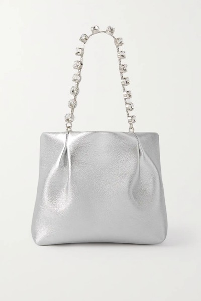 Galactic Mini Crystal-Embellished Metallic Leather Tote from Aquazzura