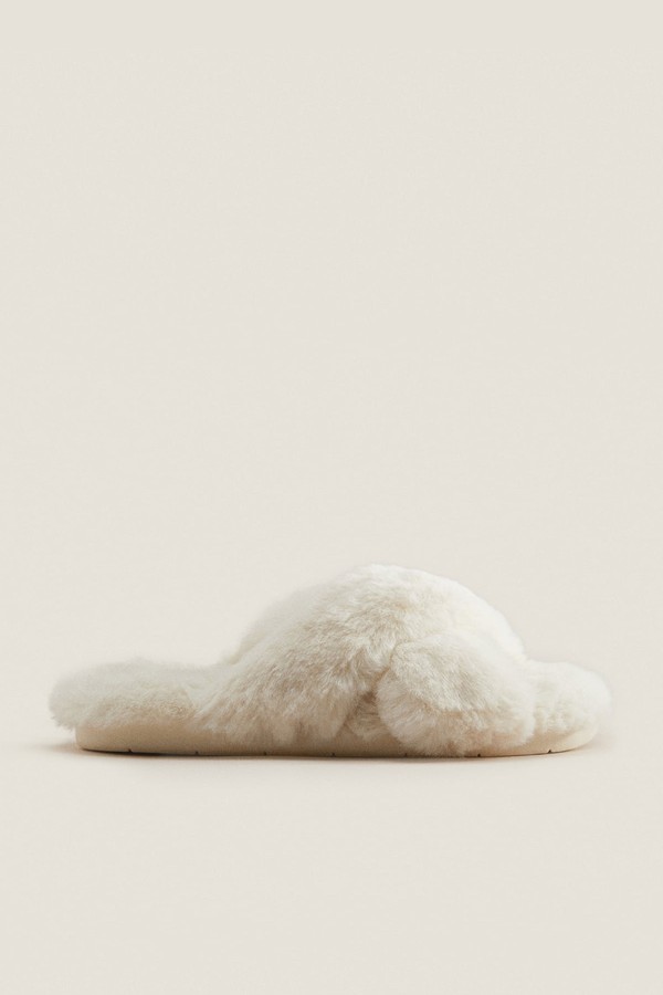 Slipper With Faux Fur Cross Straps from Zara