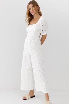 Square Neck Puff Sleeve Jumpsuit in Broderie from ASOS