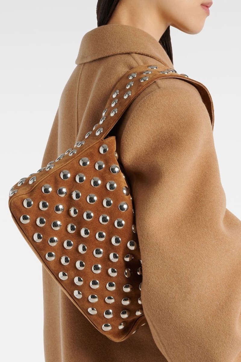 Elena Studded Suede Shoulder Bag from Khaite