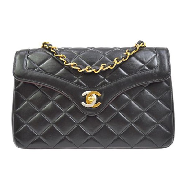 80'S Double Flap Quilted Chain Shoulder Bag Black from Chanel