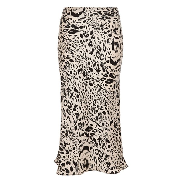 Black Leopard Print Satin Midi Skirt