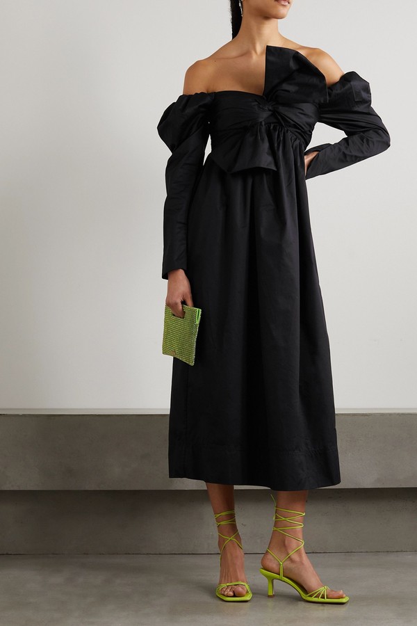Valentina Off The Shoulder Bow Detailed Cotton Poplin Midi Dress from Aje