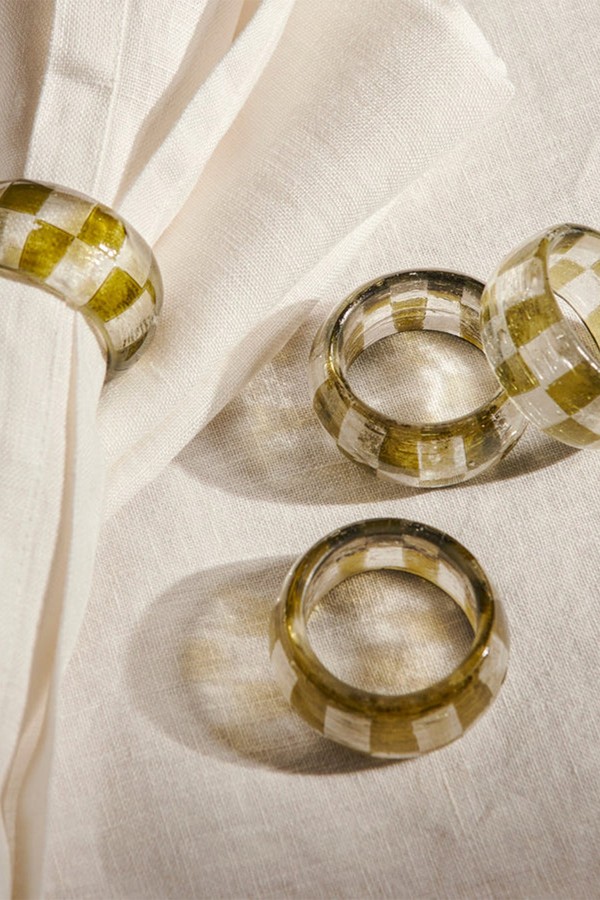 Set Of 4 Carnaby Glass Check Napkin Rings from Neptune