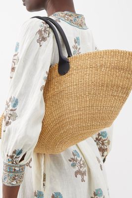 Sophie Leather-Trim Straw Basket Bag  from Muuñ'