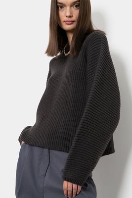 Slate Grey Ribbed Crewneck Sweater