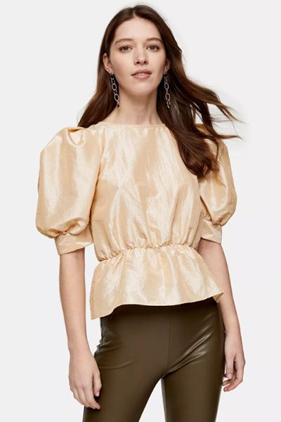 Natural Short Sleeve Puff Taffeta Blouse from Topshop