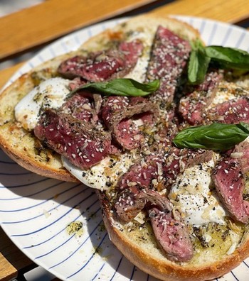 Burrata And Sirloin Steak Open Sandwich