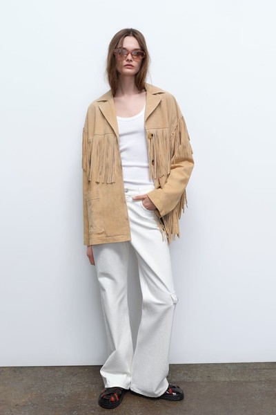 Fringed Leather Jacket from Zara