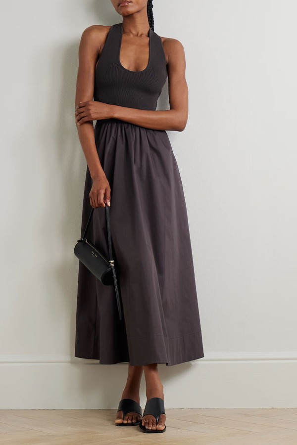 Ribbed Knit & Cotton Poplin Midi Dress from St Agni