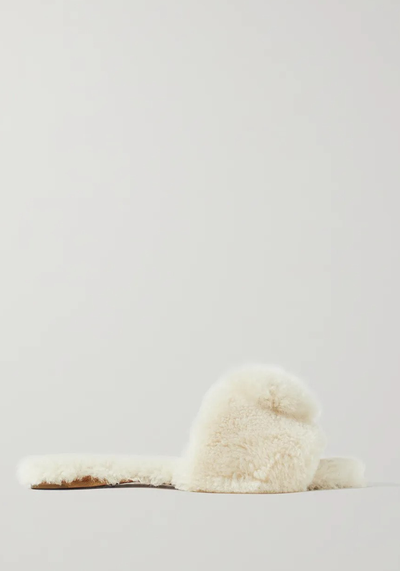 Foxy Pompom-Embellished Shearling Slides from Aquazzura