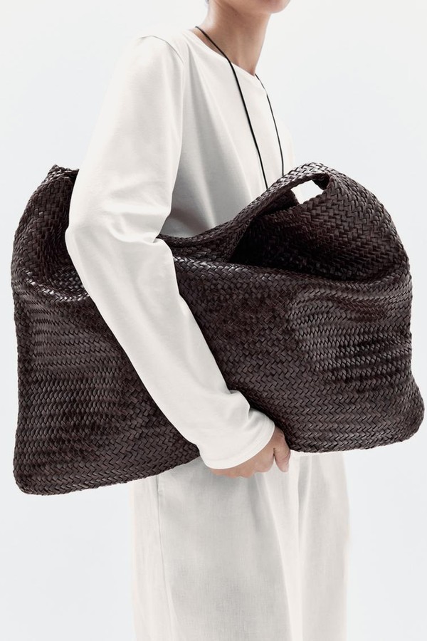 Nappa Leather Woven Maxi Tote Bag from Massimo Dutti