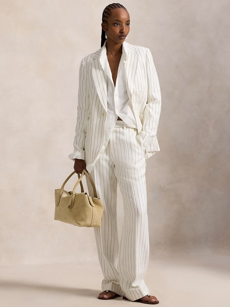 Single-Breasted Striped Hemp Blazer