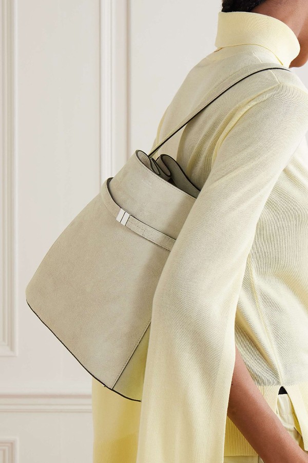 Belted Leather-Trimmed Suede Tote from Toteme