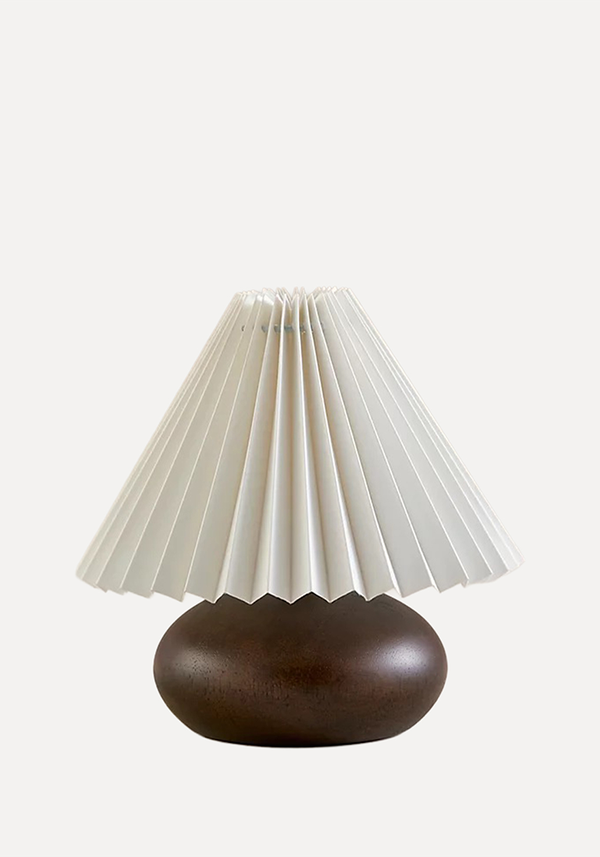 Natural Wood Table Lamp With Pleated Shade