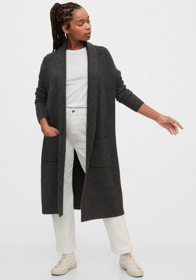 Open-Front Cardigan In Charcoal Grey