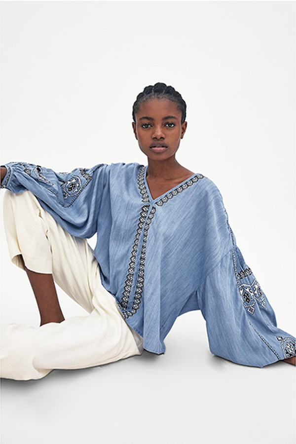 Embroidered Denim Top from Zara