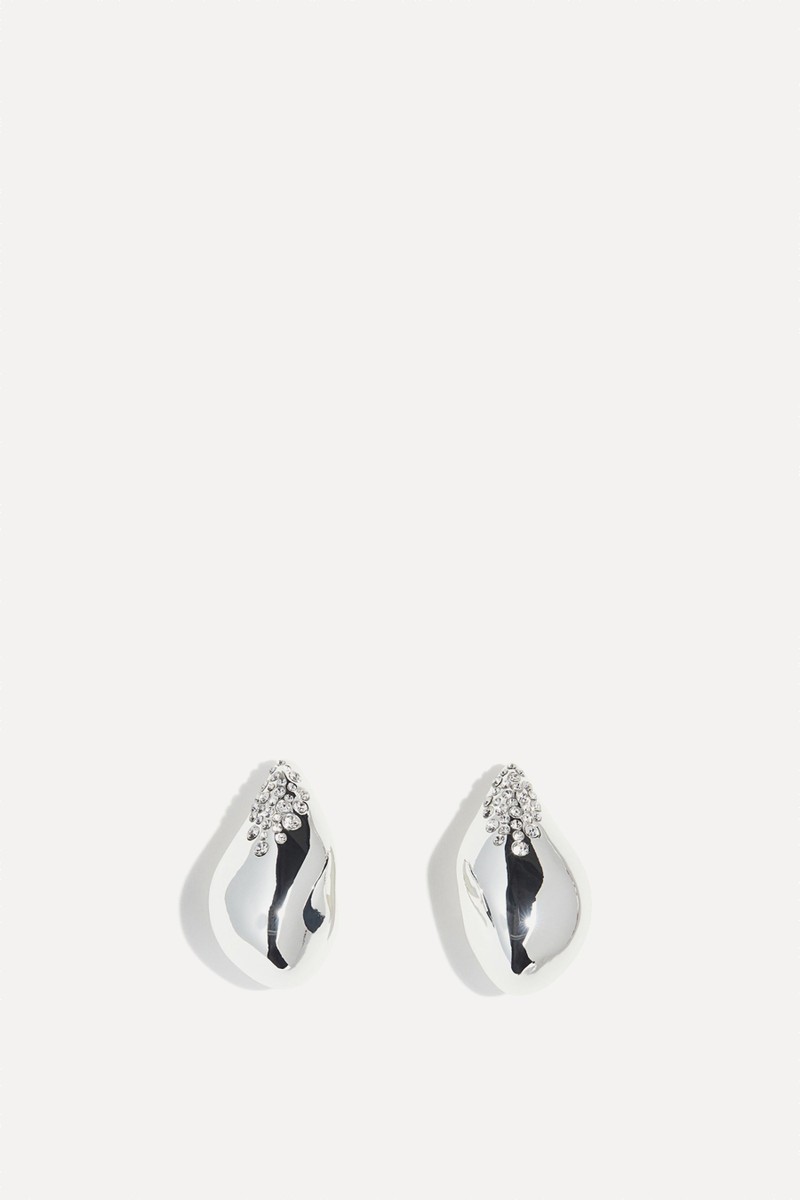 Rhinestone-Embellished Dome Earrings
