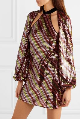 Harriet Cut-Out Velvet Trimmed Sequined Crepe Mini Dress from Rixo