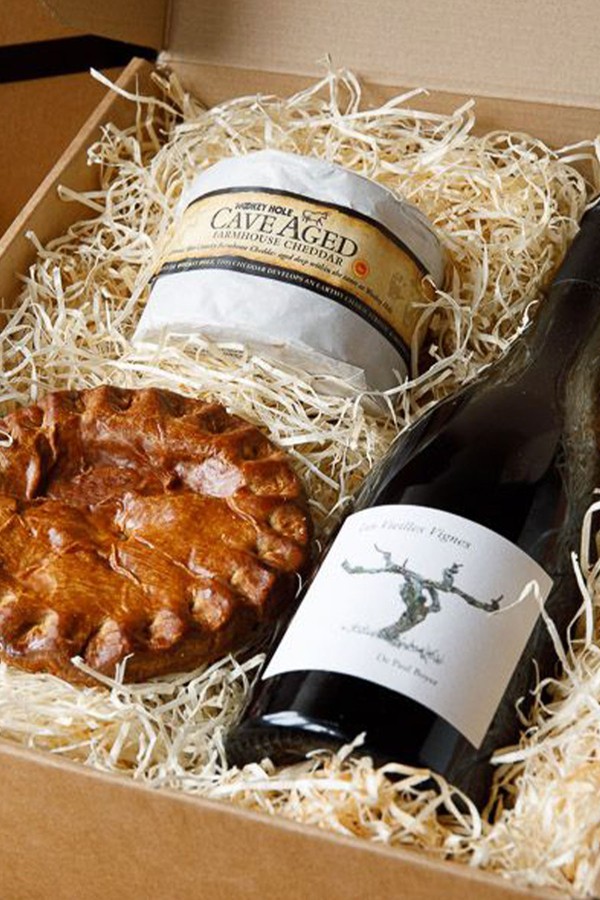 Cheddar, Pork Pie & Wine Gift Box from The West Country Cheese Co.