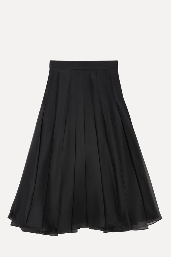 Sheer Wide Pleated Midi Skirt