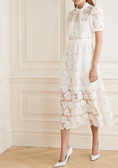 Grosgrain-Trimmed Guipure Lace Midi Dress from Self-Portrait