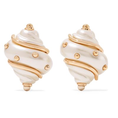Gold Plated Faux Pearl Clip Earrings from Kenneth Jay Lane