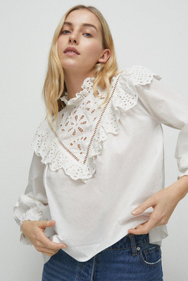 Broderie Frill And Cutwork Detail Blouse from Warehouse