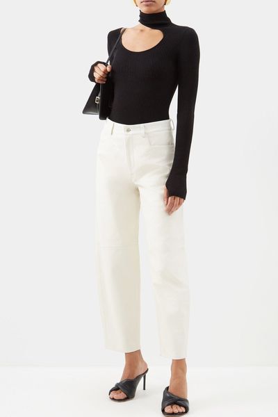 Chamomile Barrel-Leg Leather Trousers 