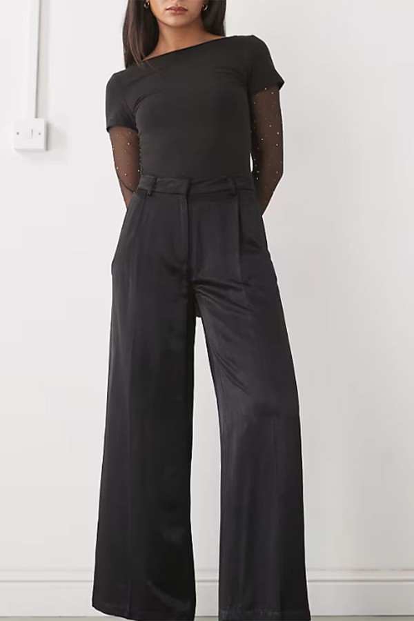 Satin Wide Leg Tailored Trousers from Monki