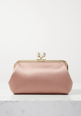 Maud Faux Pearl-Embellished Satin Clutch from Anya Hindmarch