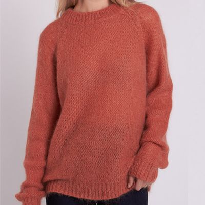 Rose Pink Blue Knitted Crew Neck Jumper from Iden