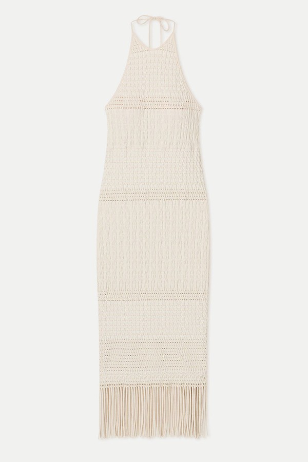 Neiva Fringed Woven Seersucker Dress