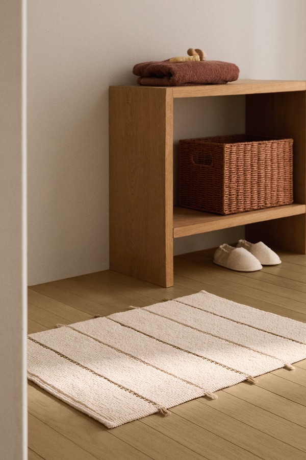 Striped Bath Mat With Fringe Detail