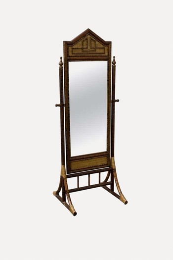 British Colonial Style Burnt Bamboo & Cane Freestanding Cheval Floor Mirror from 1st Dibs