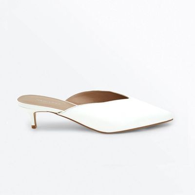 White V Front Kitten Heel Pointed Mules from New Look